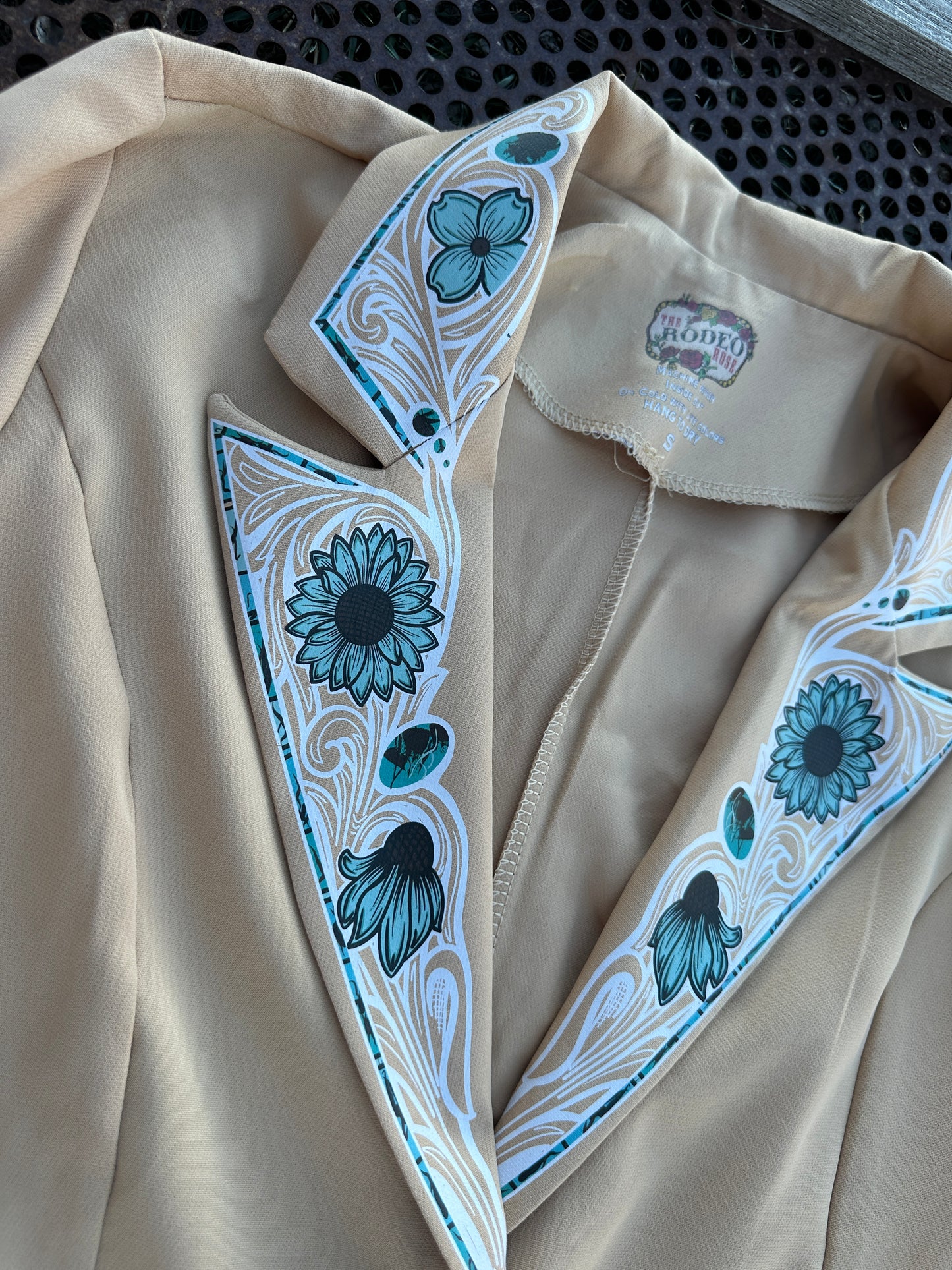 Turquoise Cabochon Blazer in Tan with white border