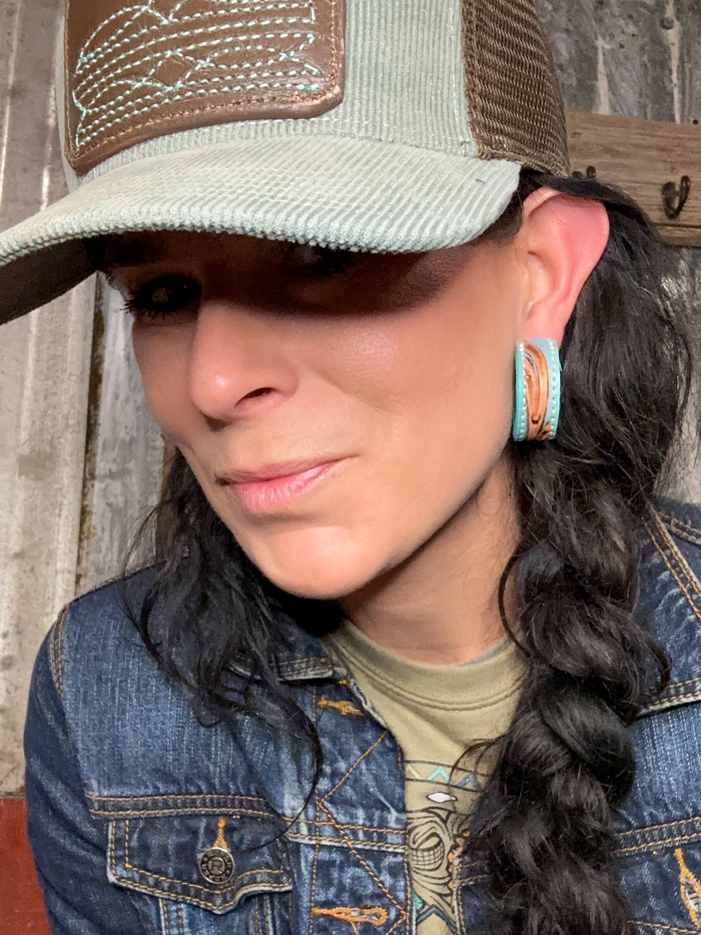 Tooled Leather Vera Hoop Earrings Small