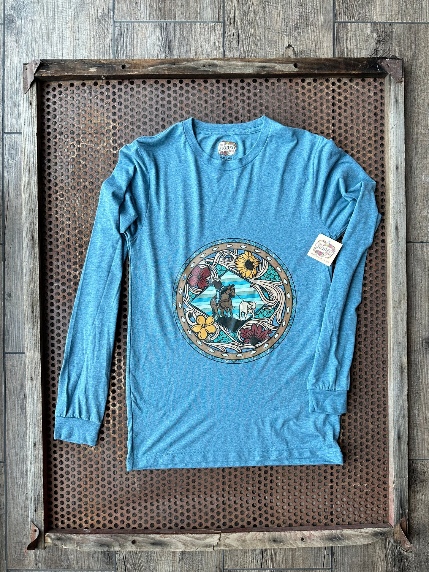 Breakaway Roper triblend long sleeve tee in denim blue The Rodeo Rose