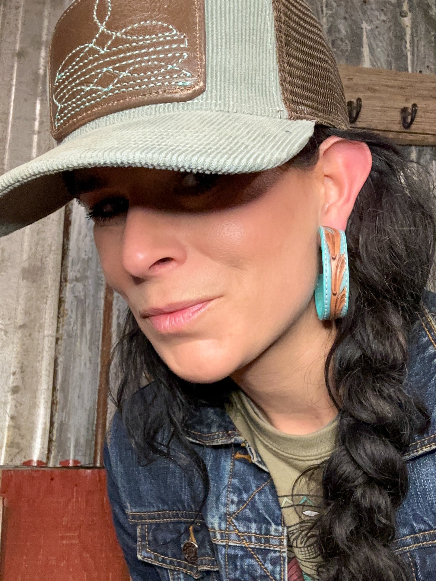 Tooled Leather Vera Hoop Earrings Large