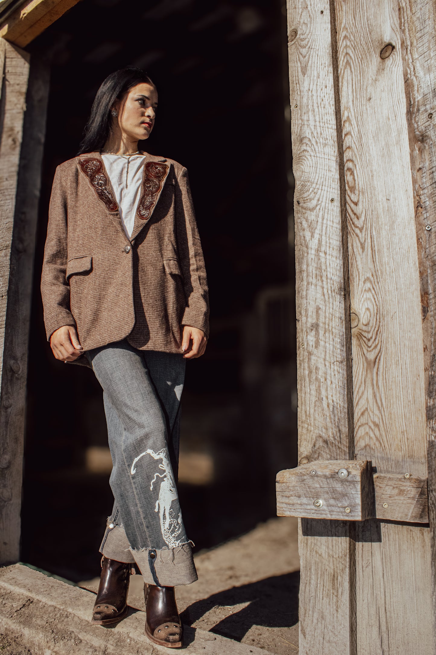 Bronc Cuffed Denim Cropped Jeans