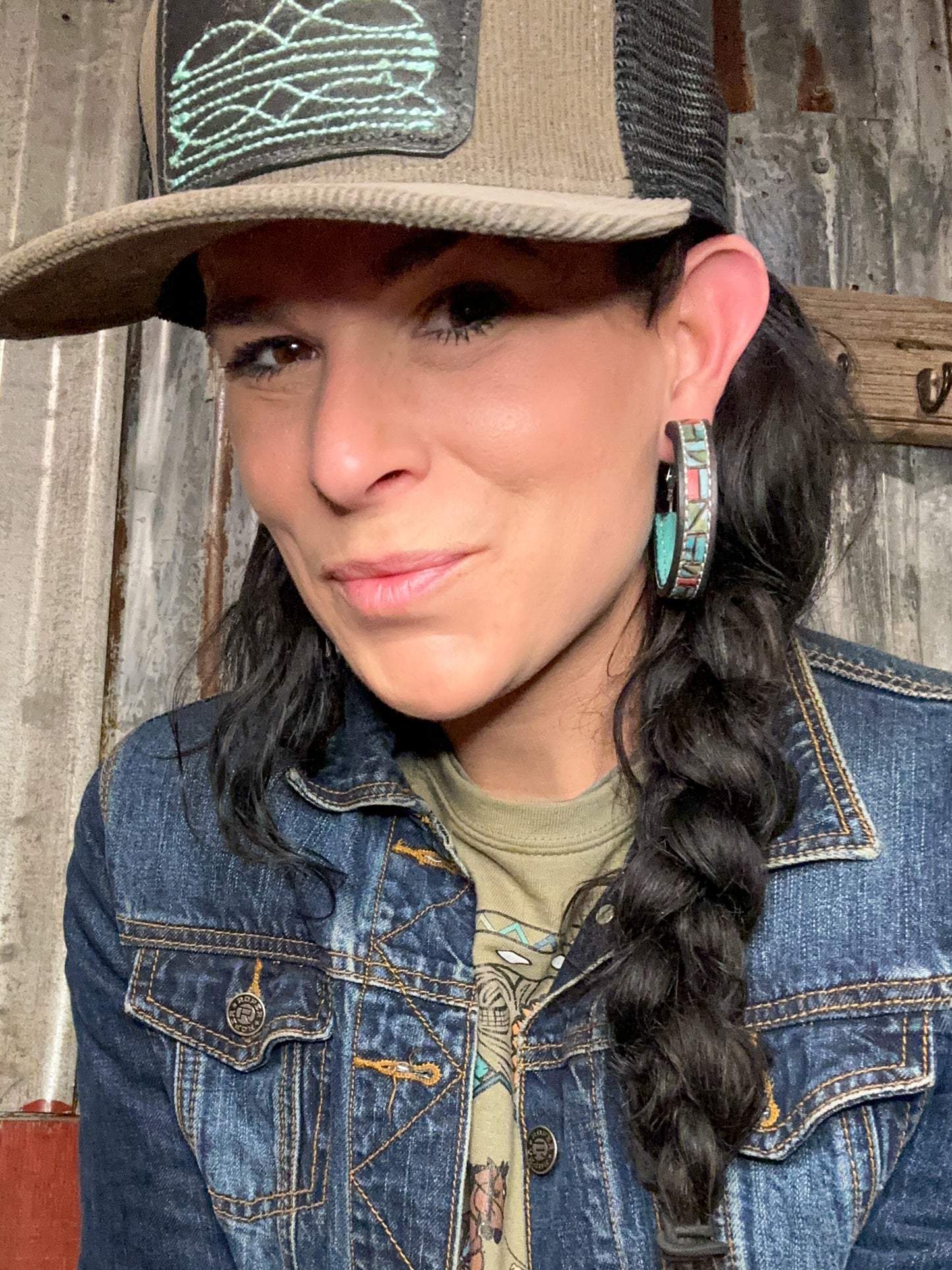 Mosaic Turquoise Vera Hoop Earrings Large