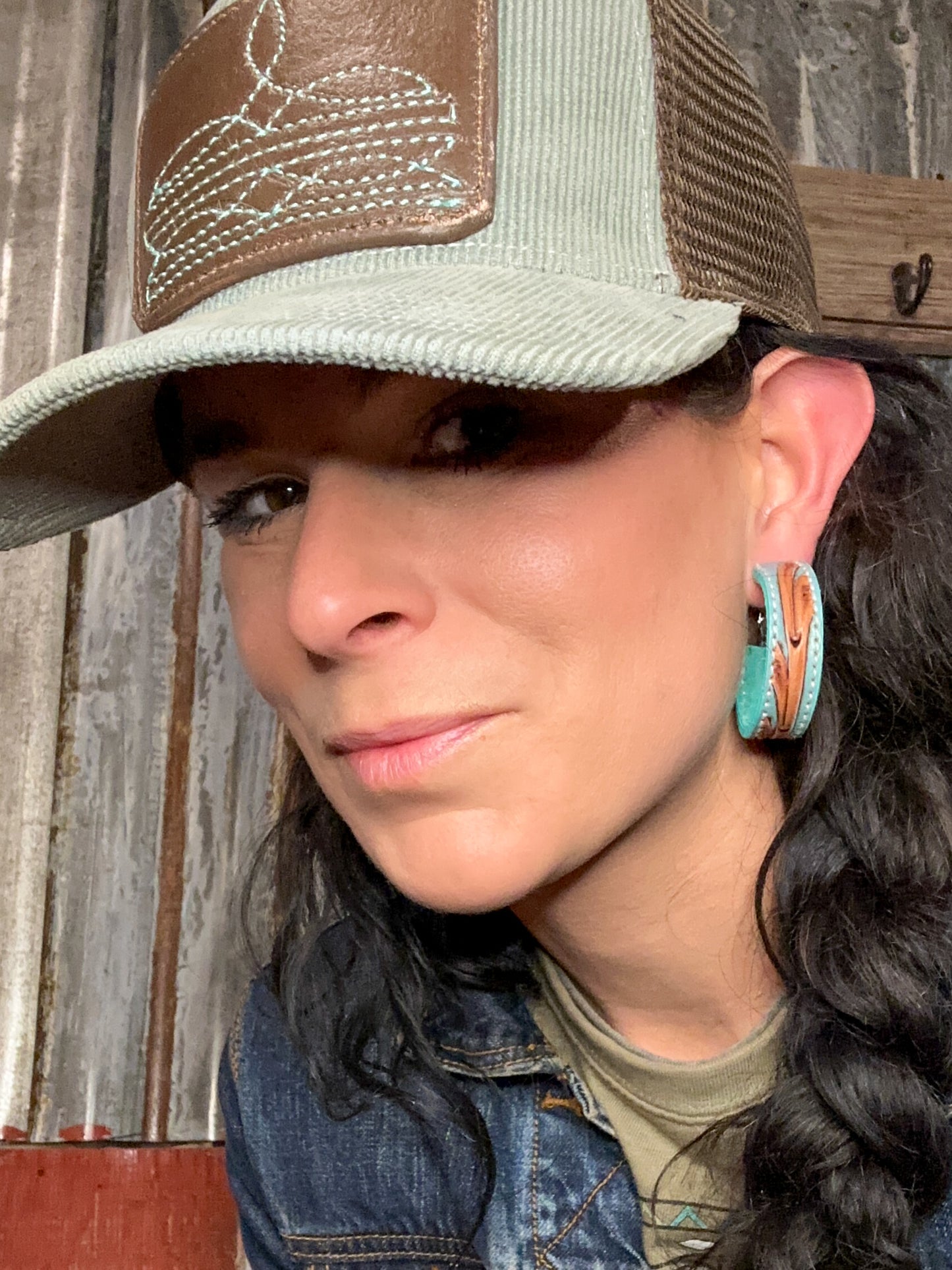 Tooled Leather Vera Hoop Earrings Medium