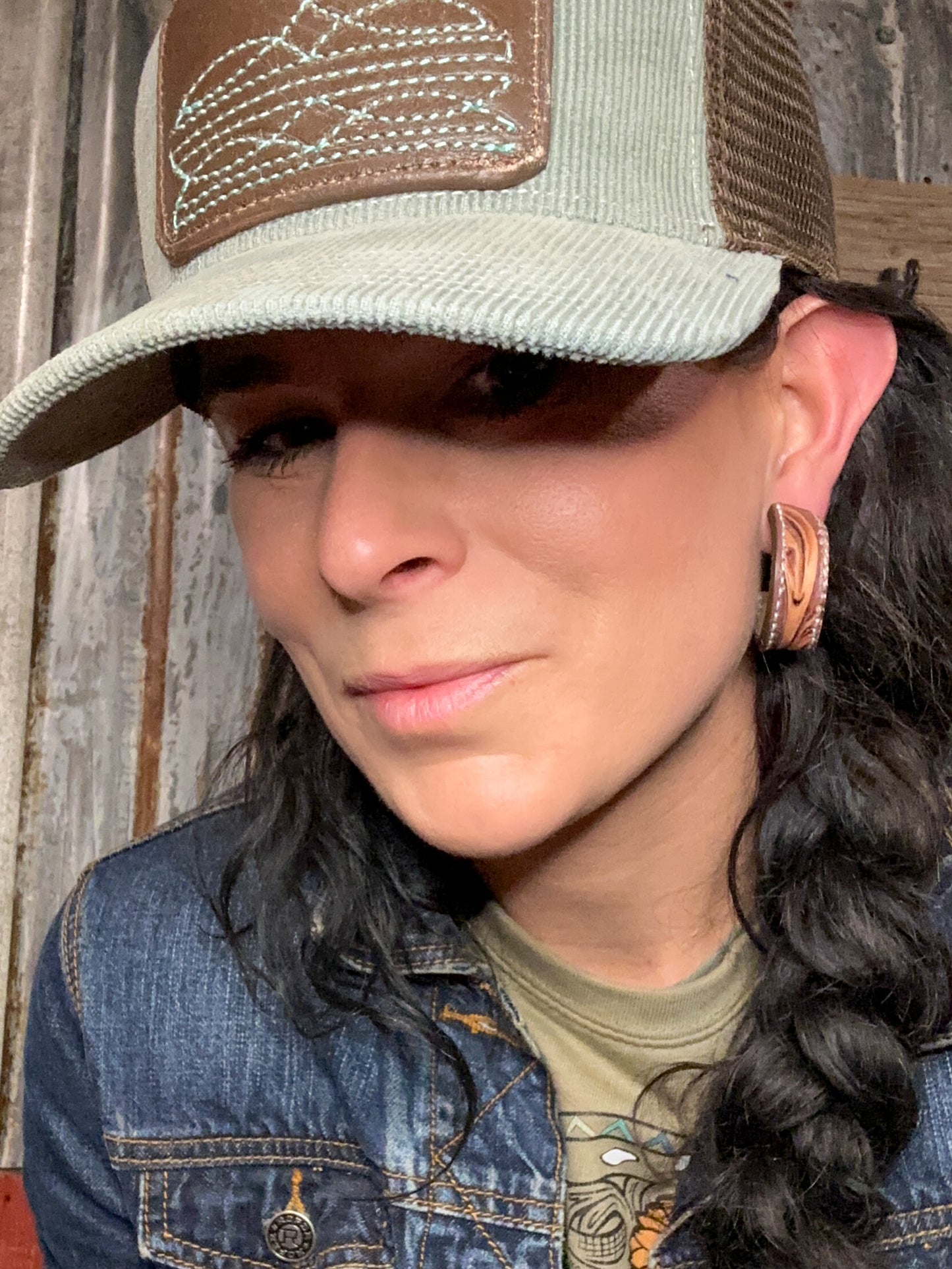 Tooled Leather Vera Hoop Earrings Small