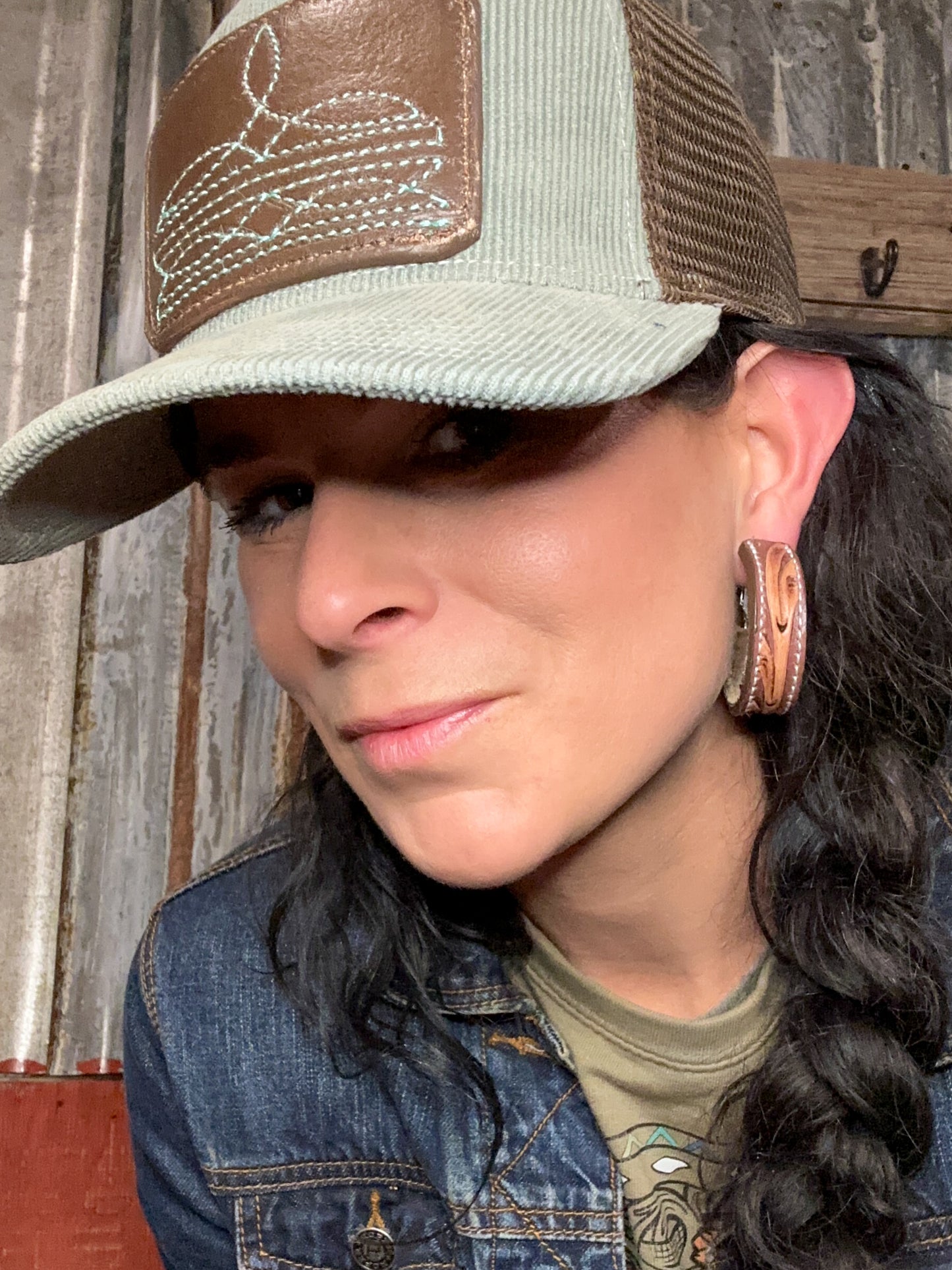 Tooled Leather Vera Hoop Earrings Medium