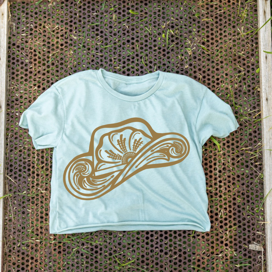 Tooled Cowboy Hat Cut Off Tee