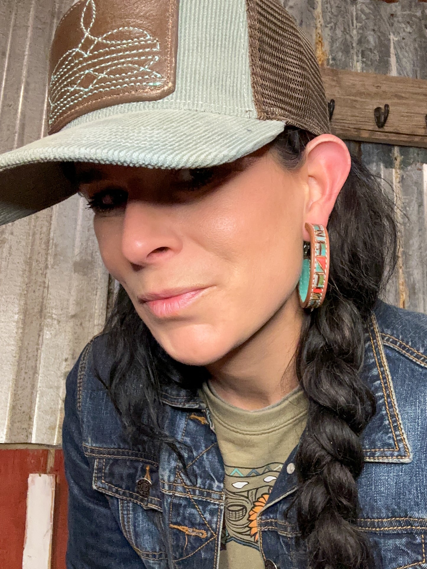 Mosaic Turquoise Vera Hoop Earrings Large