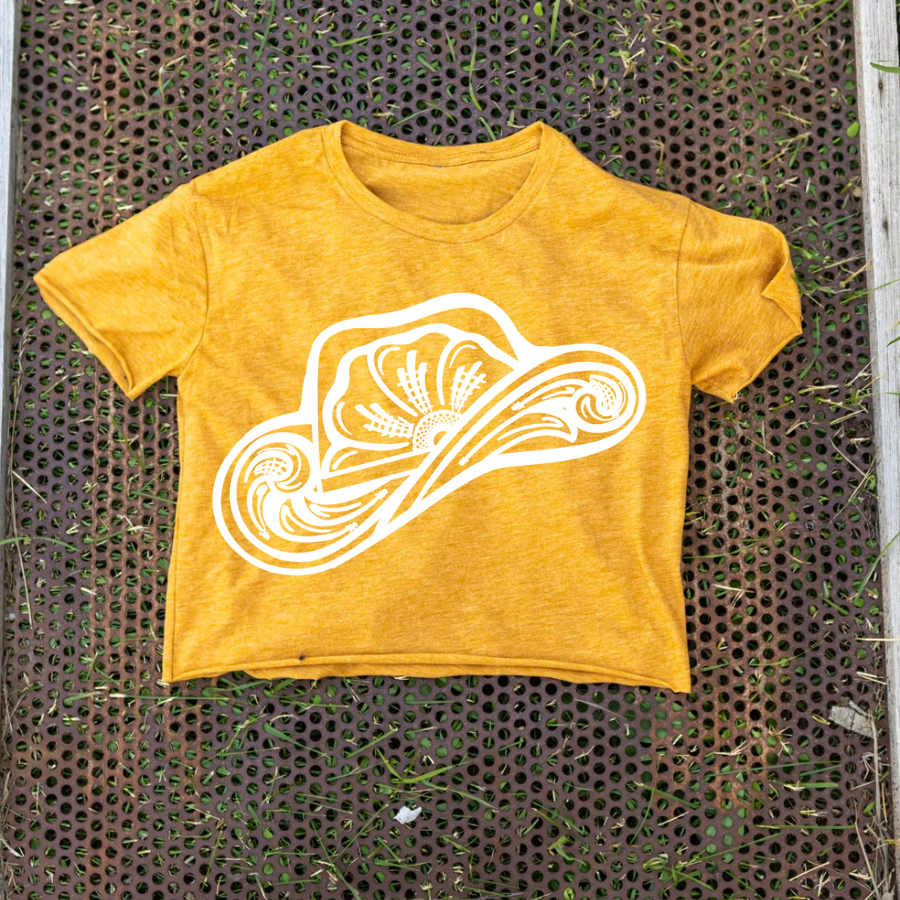 Tooled Cowboy Hat Cut Off Tee