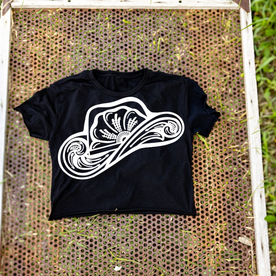 Tooled Cowboy Hat Cut Off Tee