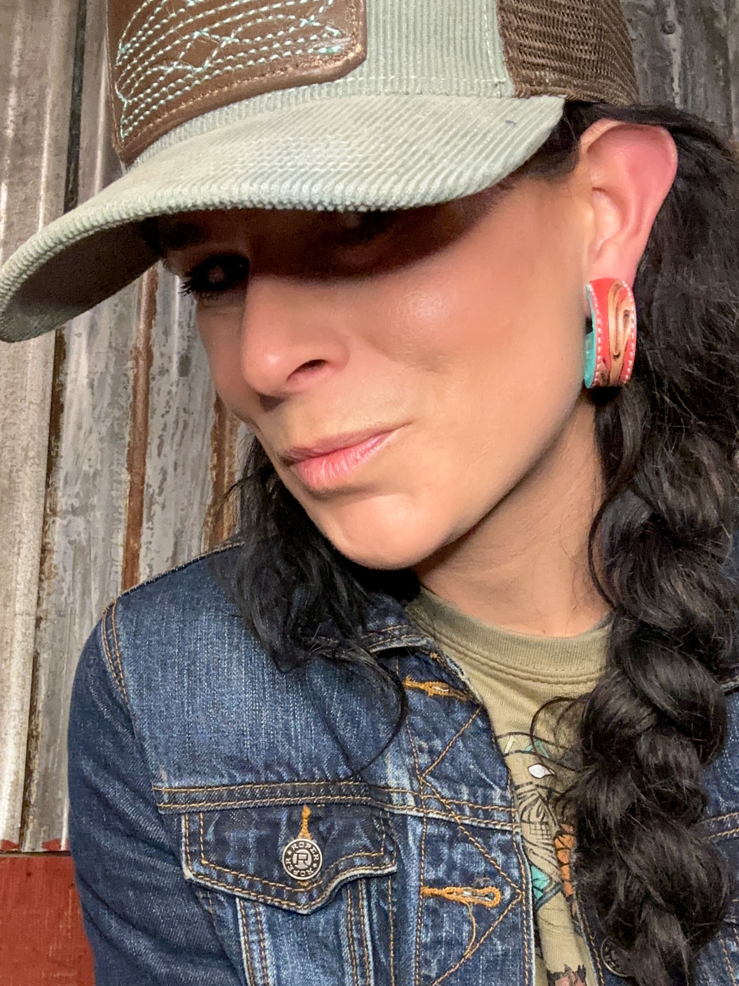 Tooled Leather Vera Hoop Earrings Small