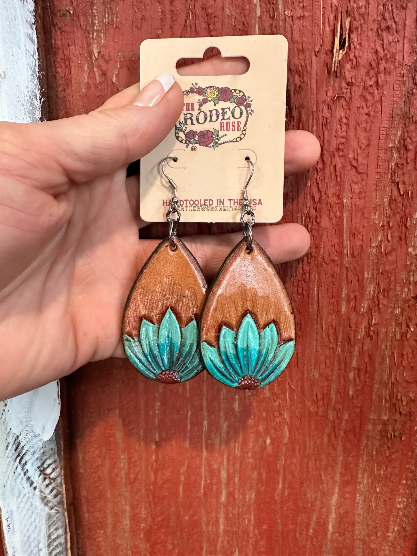 The Tad Handtooled Leather Earring in Spring Colors The Rodeo Rose