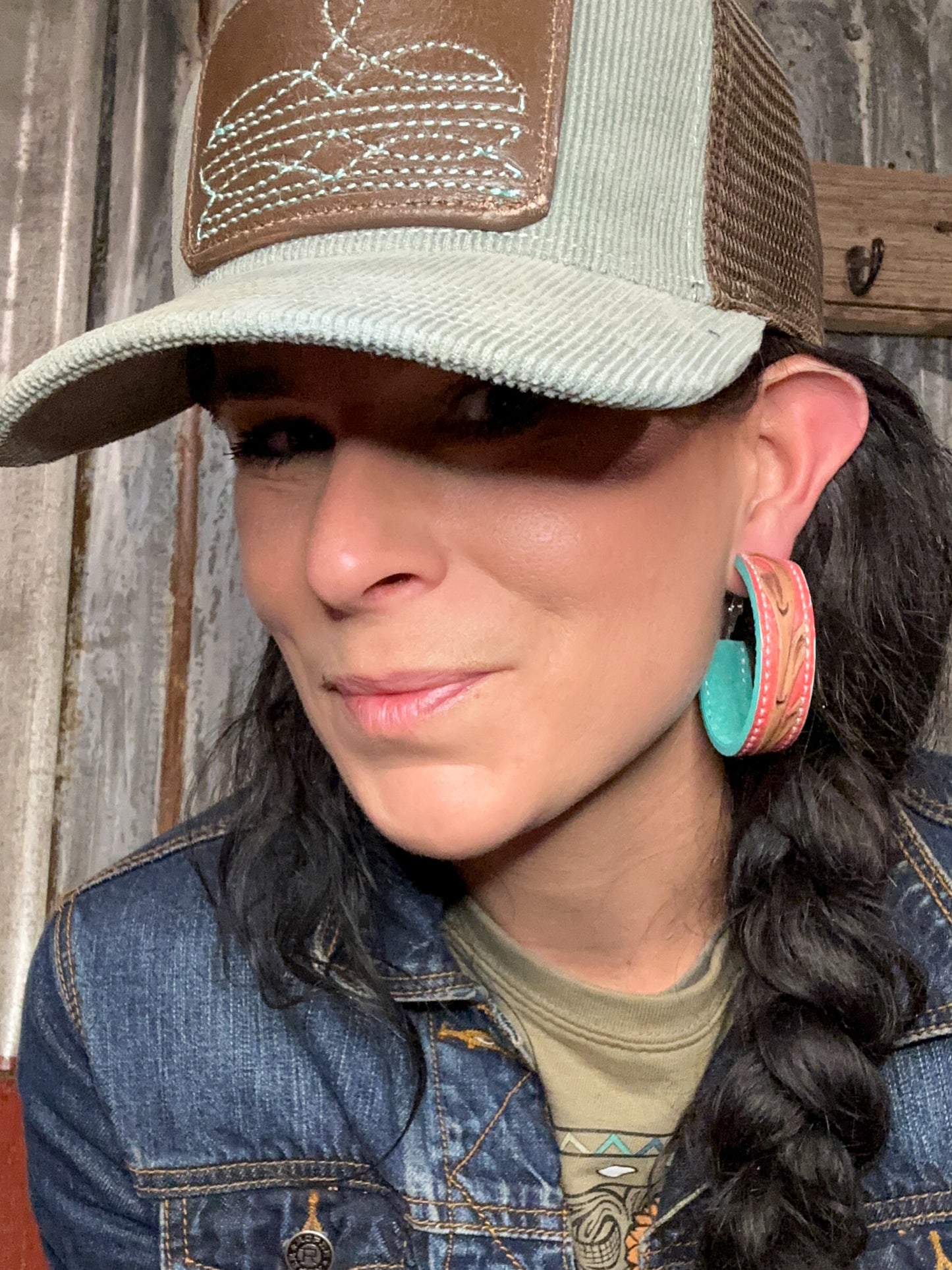 Tooled Leather Vera Hoop Earrings Large