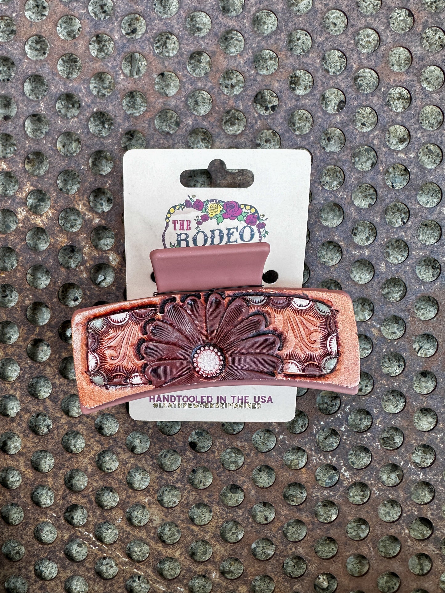 Hand tooled Leather Hair clip Gerbera