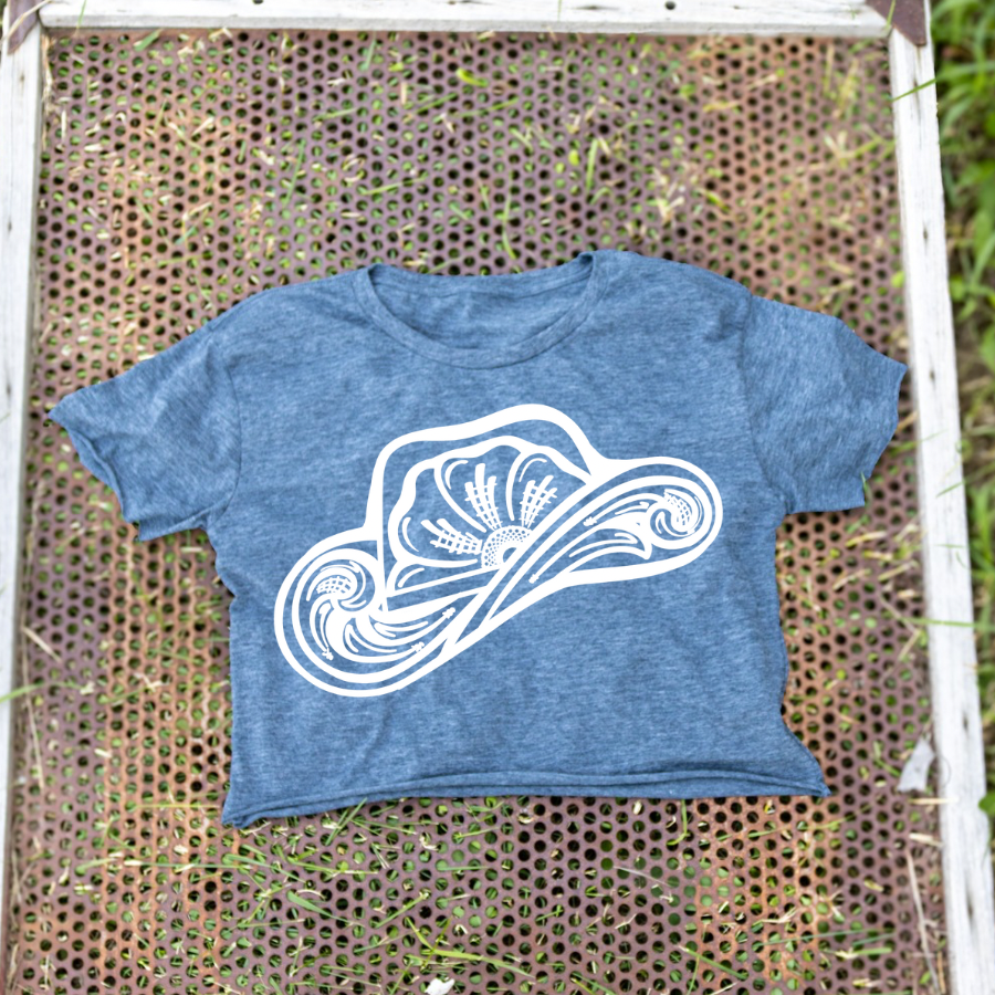 Tooled Cowboy Hat Cut Off Tee