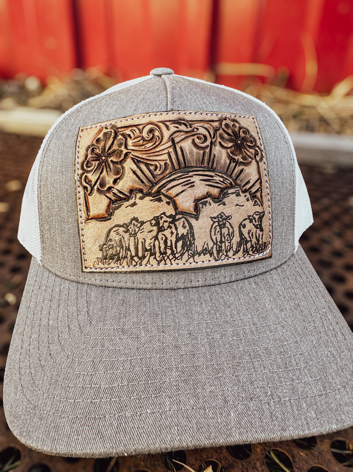 Cattle Call Tooled Leather Patch Cap