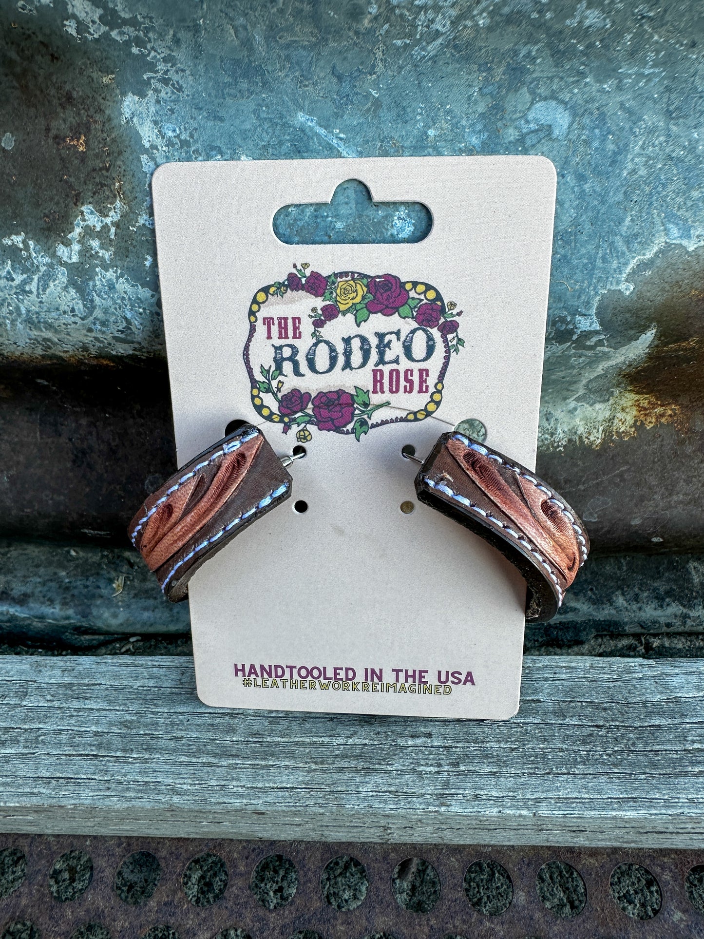 Tooled Leather Vera Hoop Earrings Medium