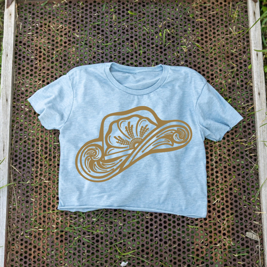 Tooled Cowboy Hat Cut Off Tee