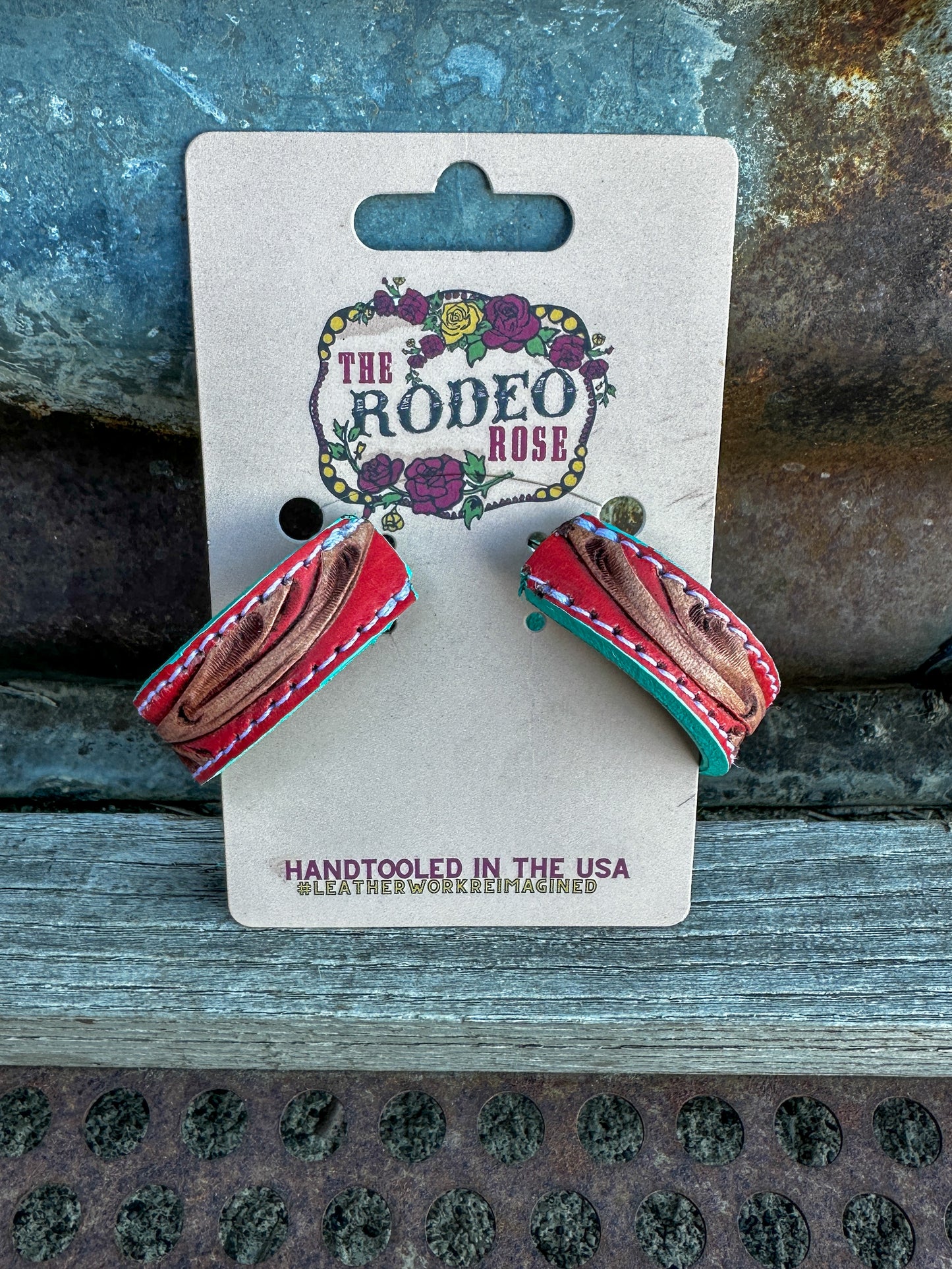 Tooled Leather Vera Hoop Earrings Small
