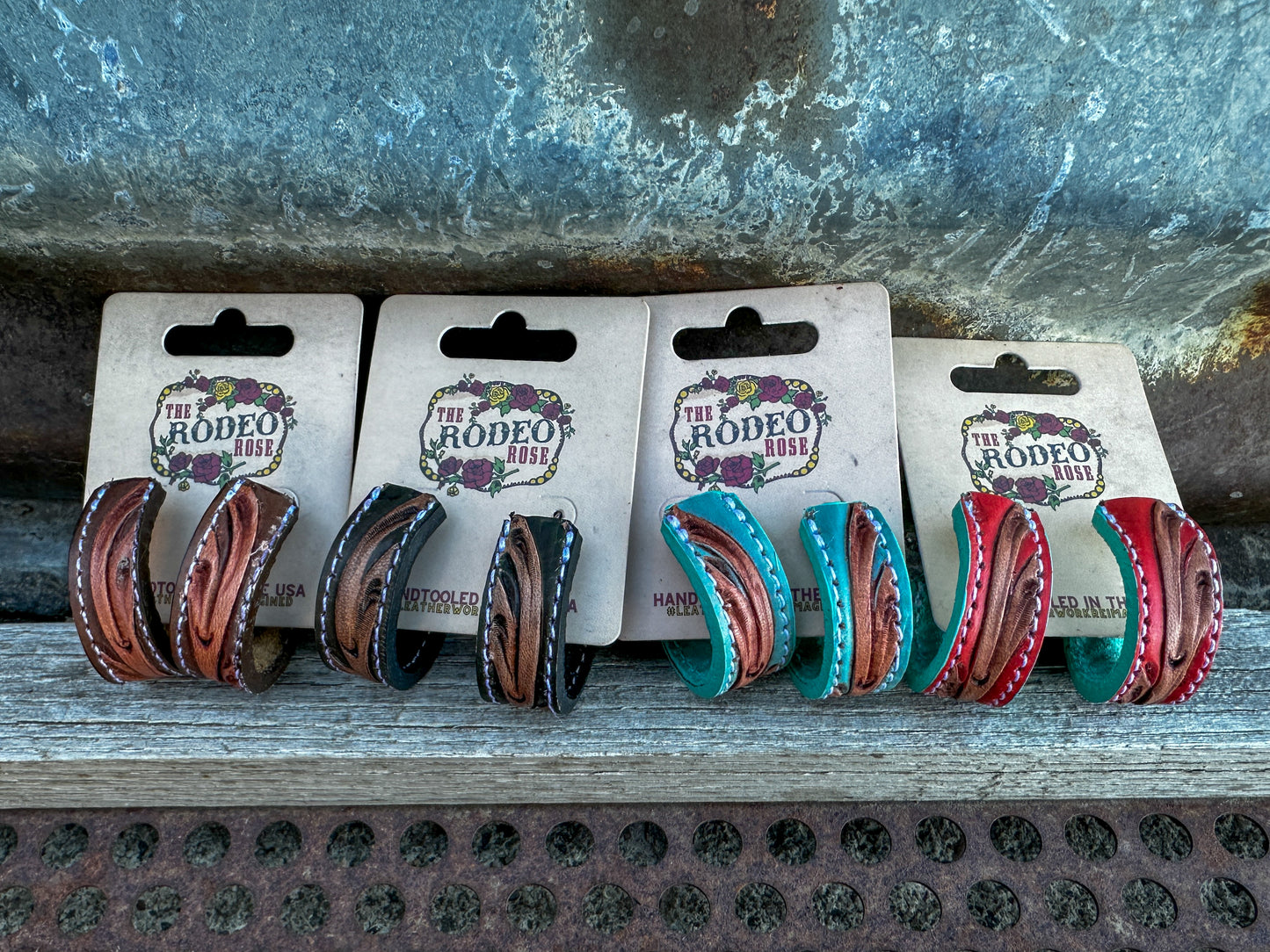 Tooled Leather Vera Hoop Earrings Small