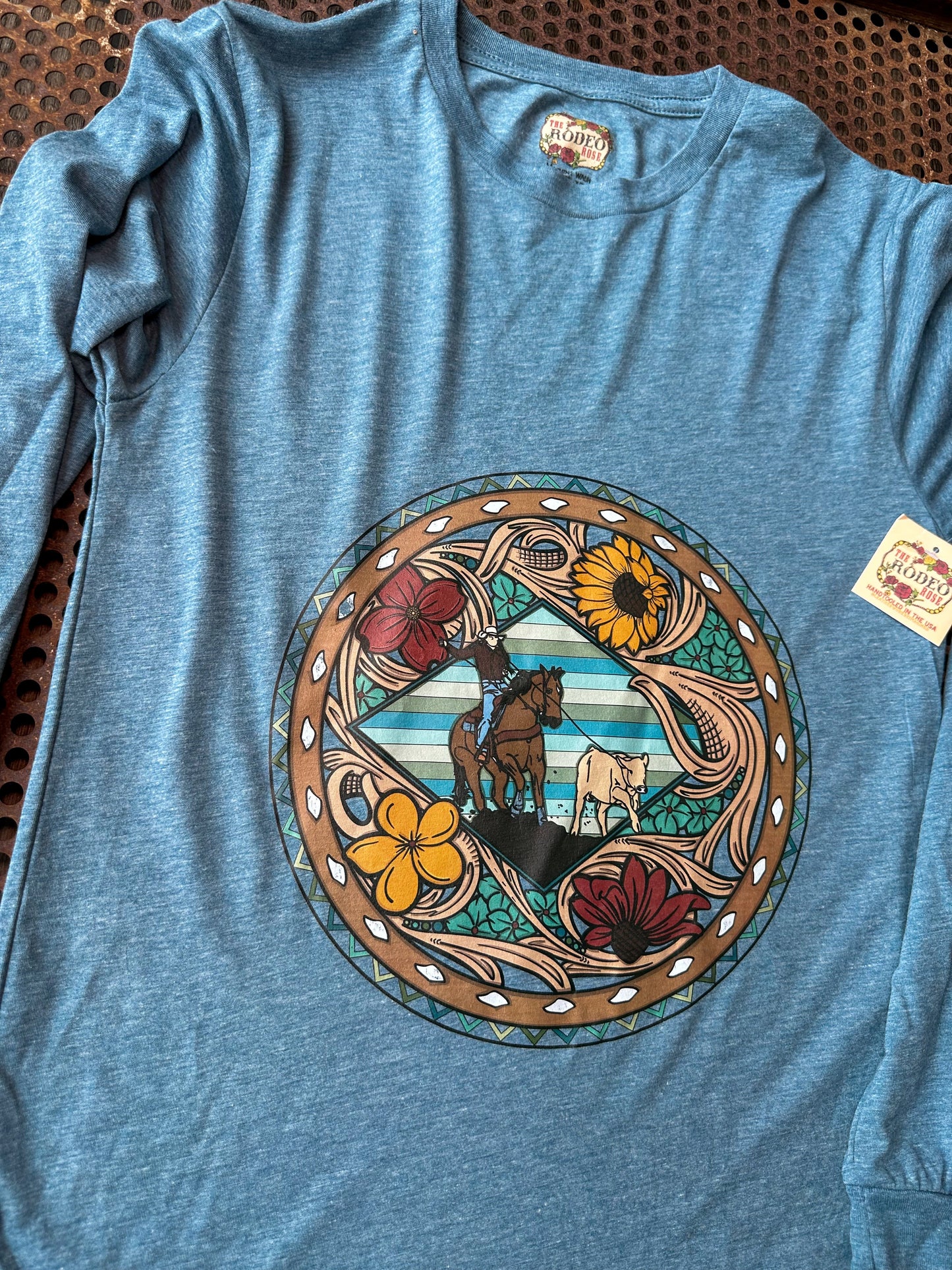 Breakaway Roper triblend long sleeve tee in denim blue The Rodeo Rose