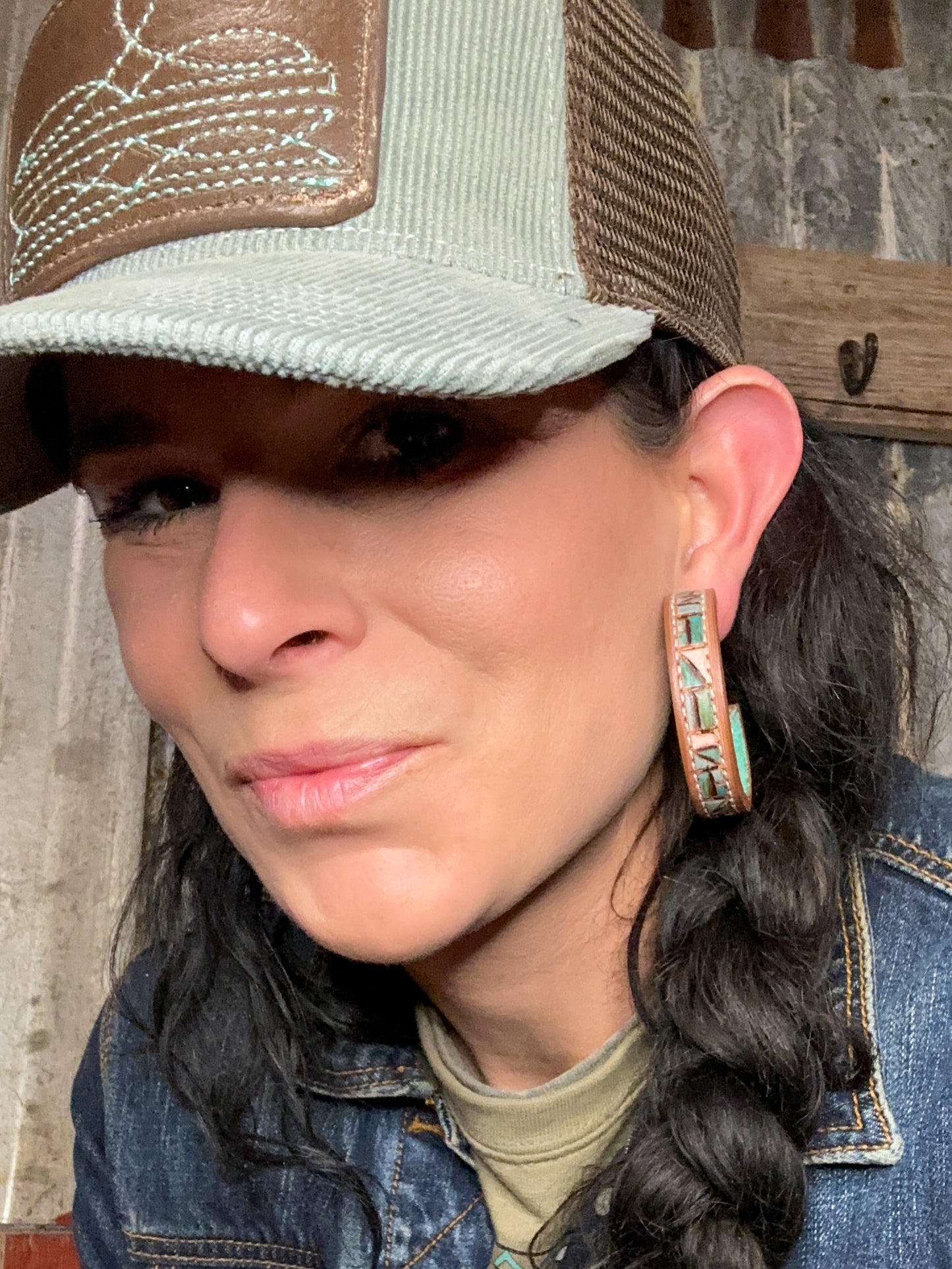 Mosaic Turquoise Vera Hoop Earrings Large