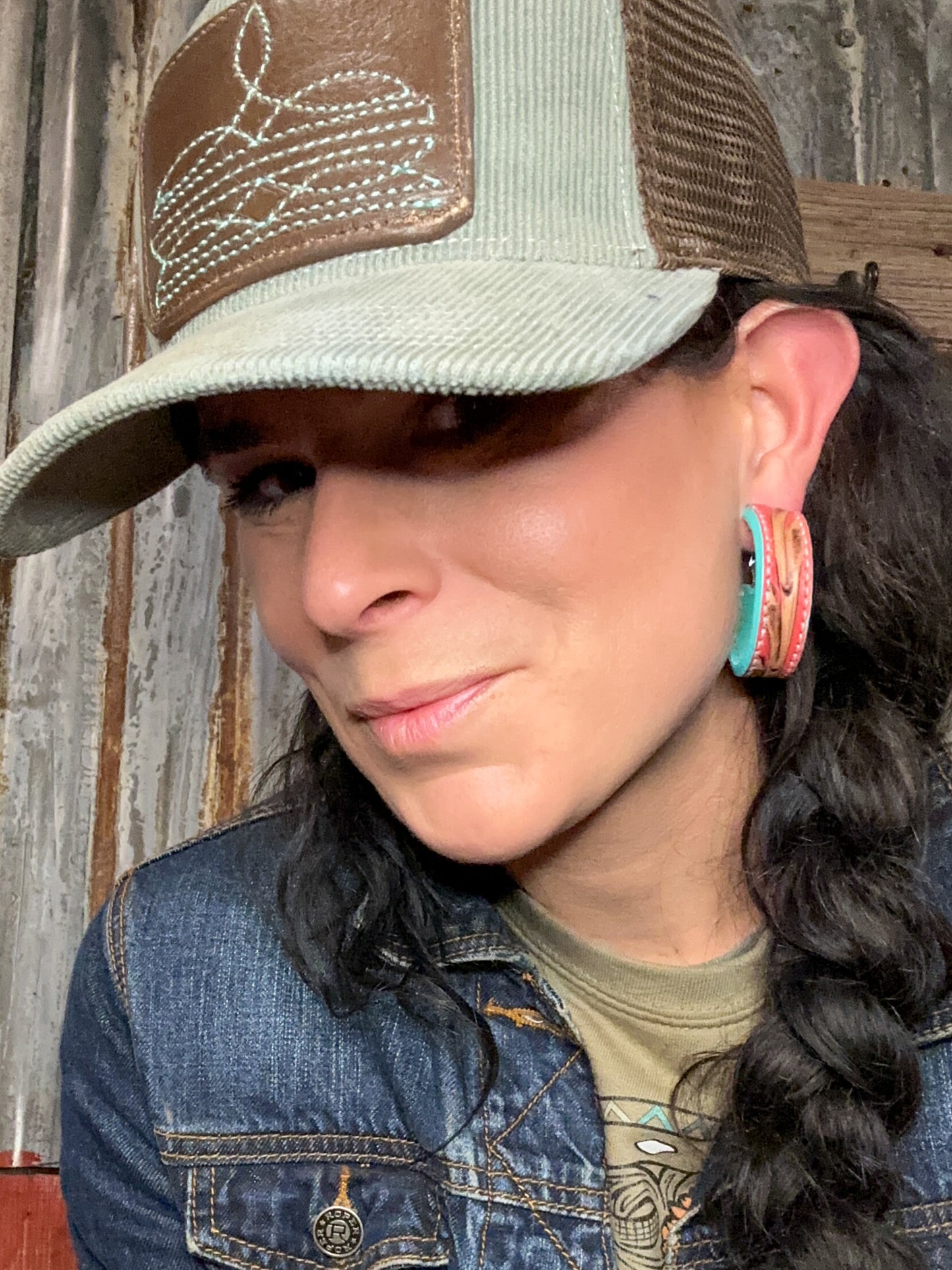 Tooled Leather Vera Hoop Earrings Medium