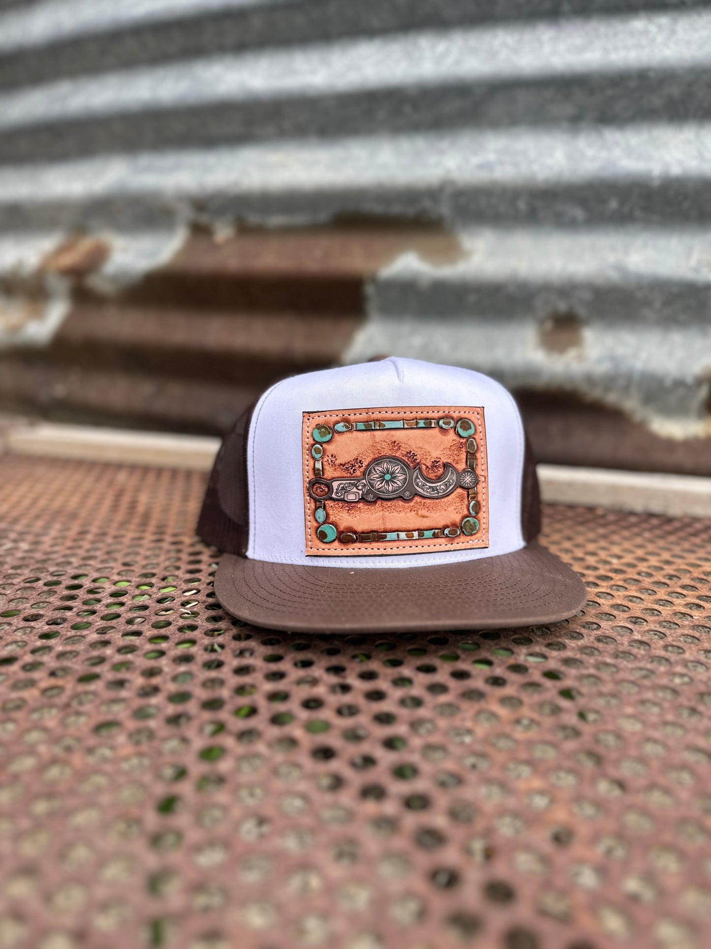 Bridle Bit Five Panel Hand Tooled Trucker Cap