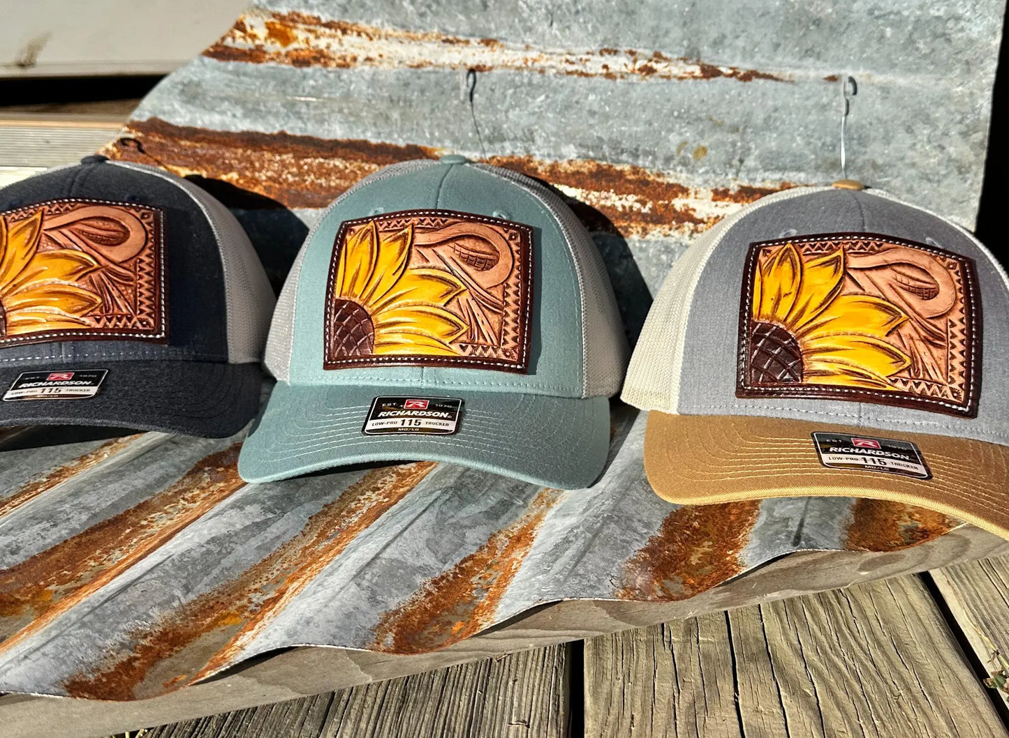 Sunflower and Southwest Handtooled Leather Patch Cap The Rodeo Rose