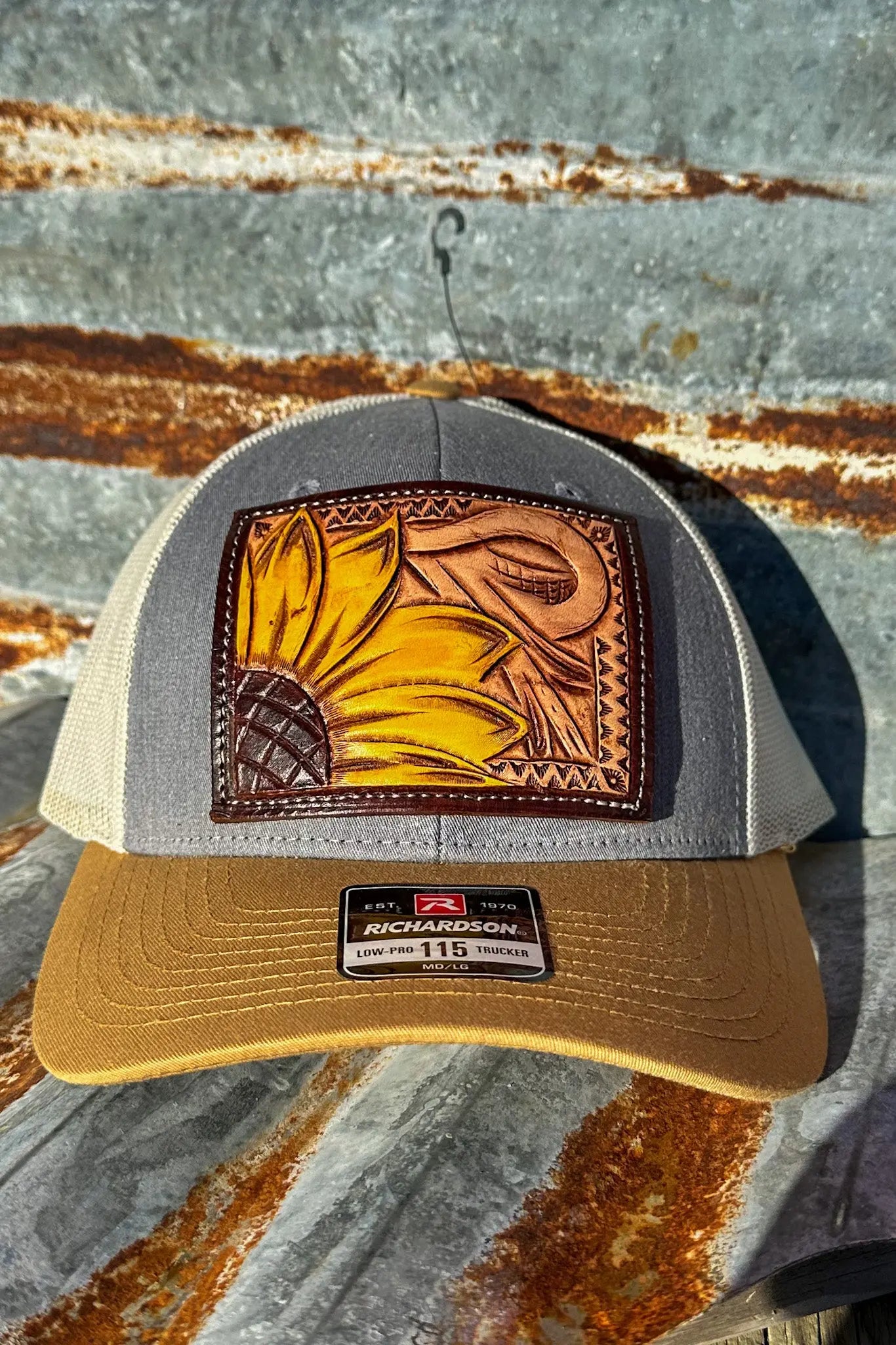 Sunflower and Southwest Handtooled Leather Patch Cap The Rodeo Rose