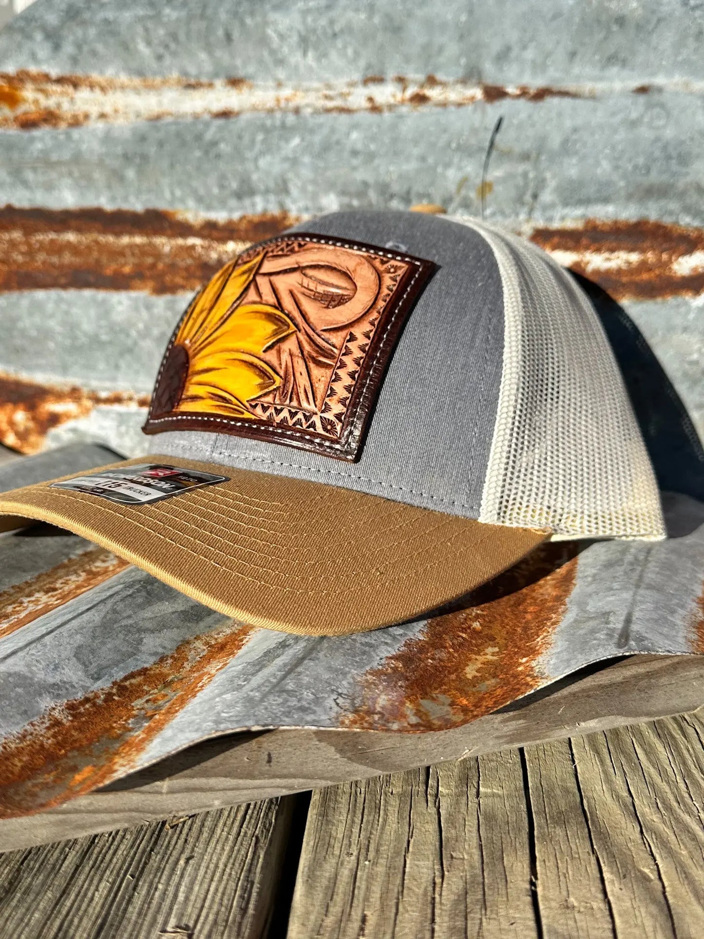 Sunflower and Southwest Handtooled Leather Patch Cap The Rodeo Rose