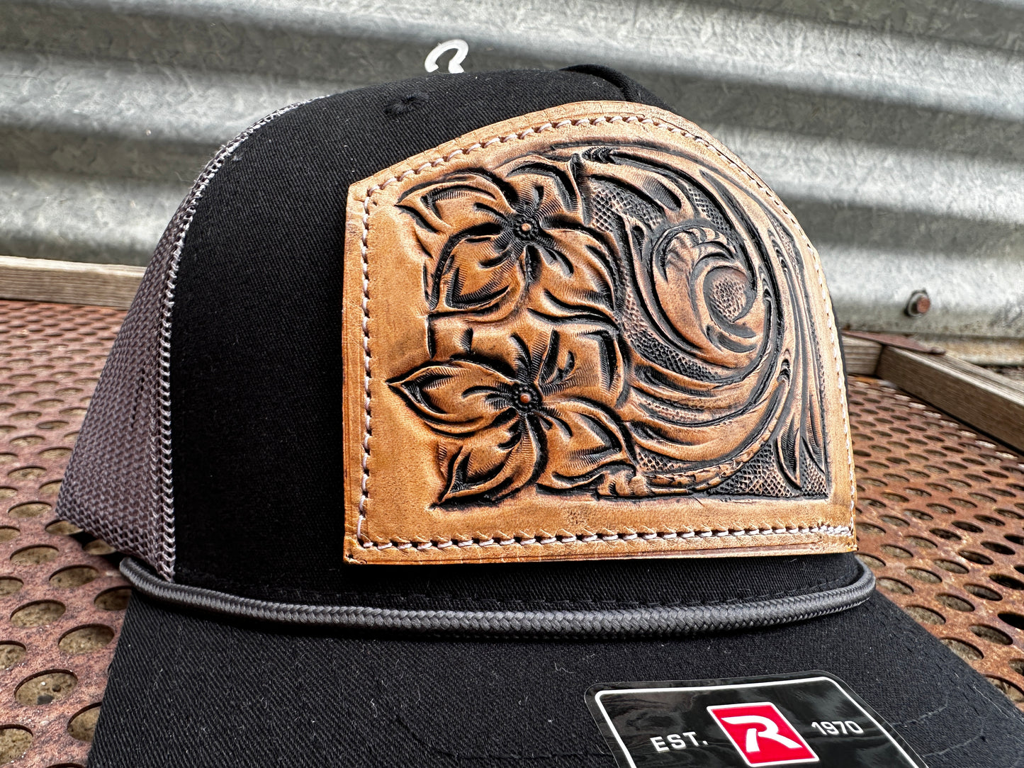 Hand tooled Cowboy Floral Tooled Cap