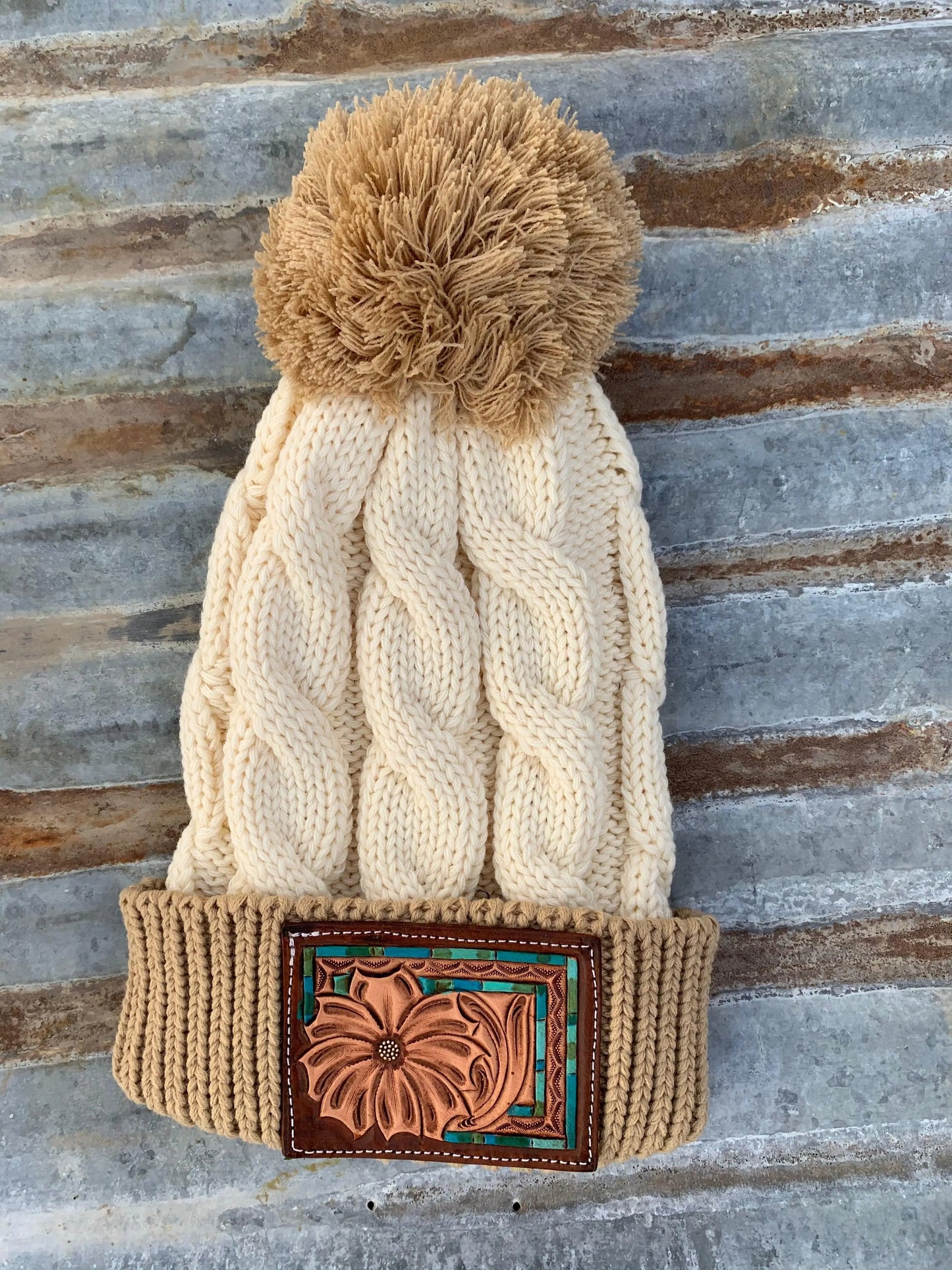 The Daisy Handtooled Leather Patch Stocking in Turquoise and Southwest The Rodeo Rose