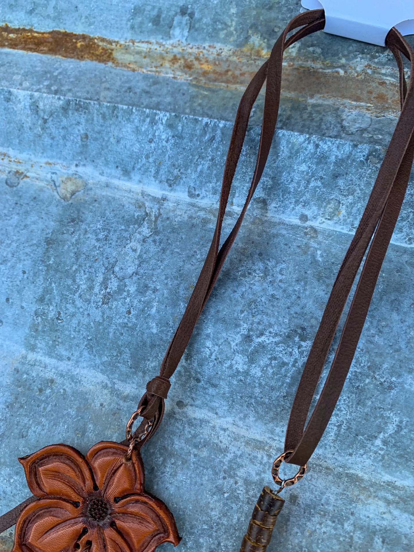 The Lucille Necklace with Hand Tooled Leather Pansy Pendant The Rodeo Rose
