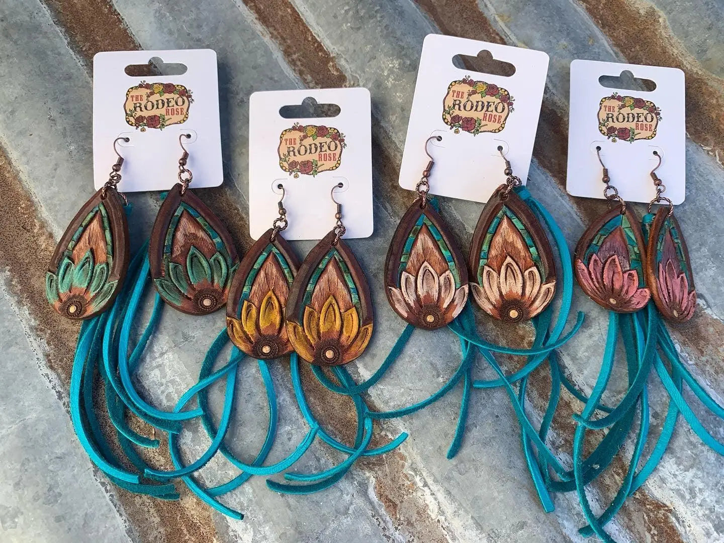 Hand Tooled Leather Painted Leather Earrings Hand Tooled Western