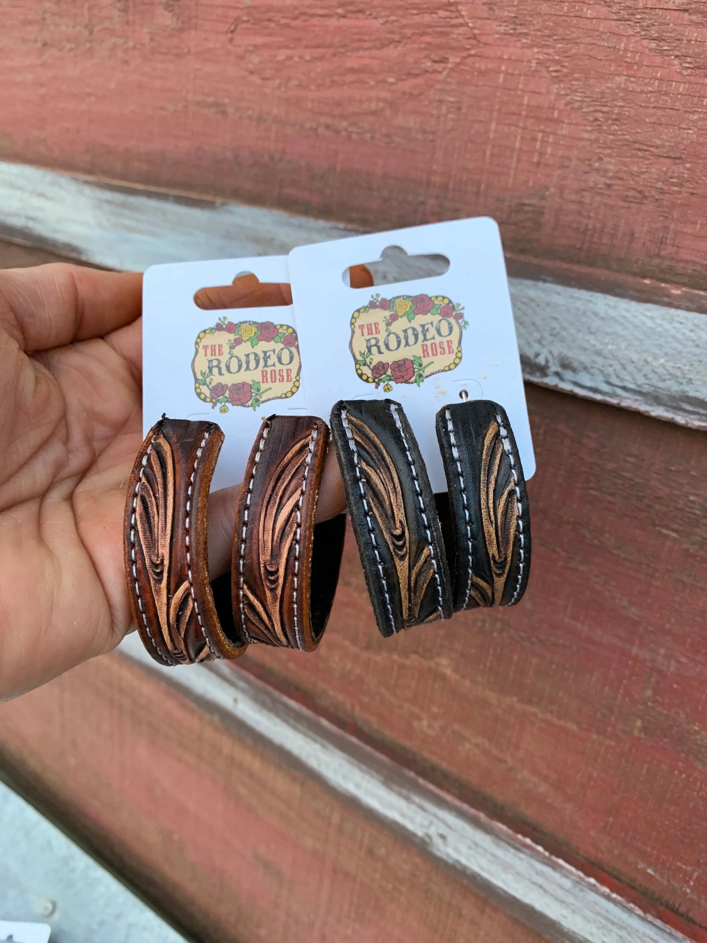 The Vera Tooled Leather Hoop Earring The Rodeo Rose