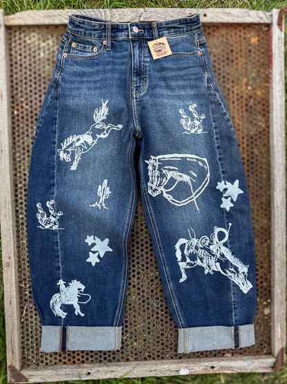 Cowboy Graffiti Barrel Jeans