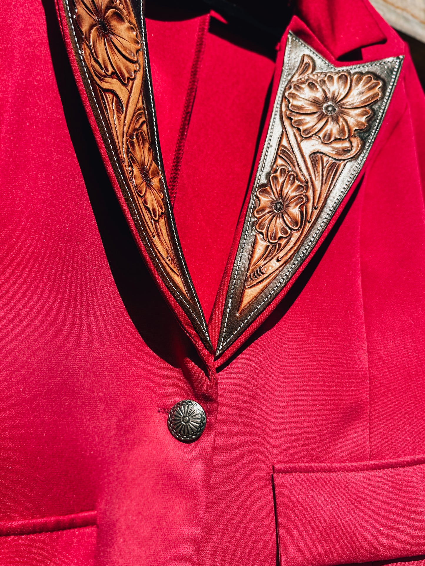 Red Hand Tooled Lapel Blazer