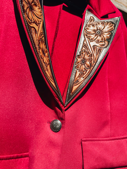 Red Hand Tooled Lapel Blazer
