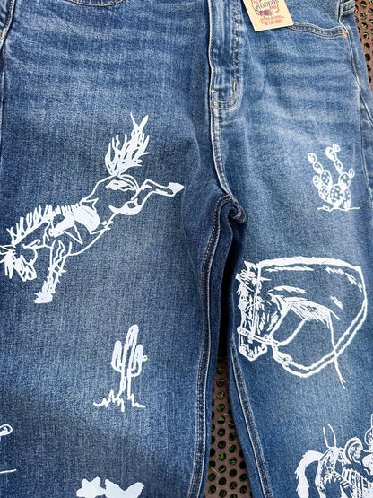 Cowboy Graffiti Barrel Jeans