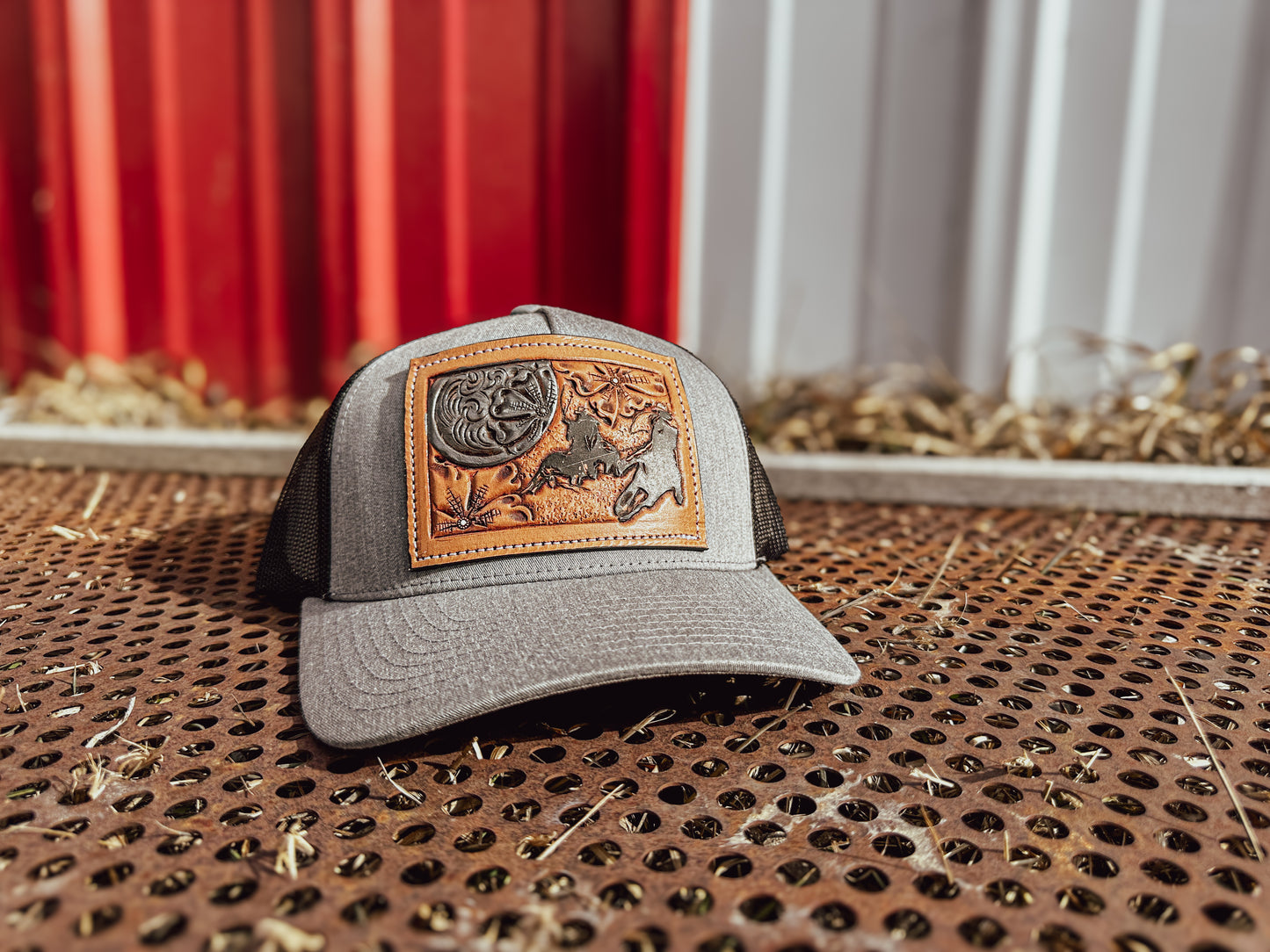 Team Roper Tooled Leather Concho Patch Cap