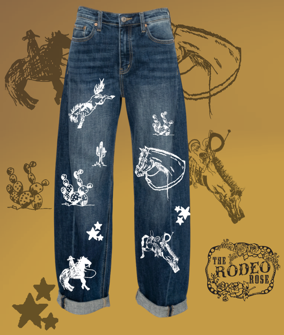Cowboy Graffiti Barrel Jeans