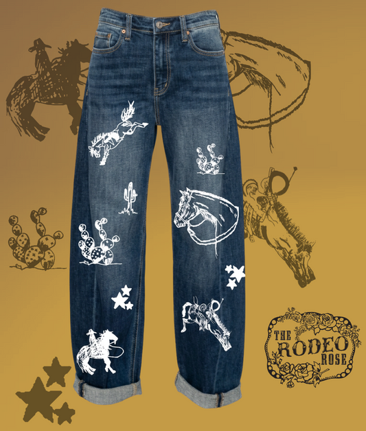 Cowboy Graffiti Barrel Jeans