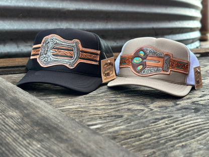 Turquoise Handtooled Buckle Cap