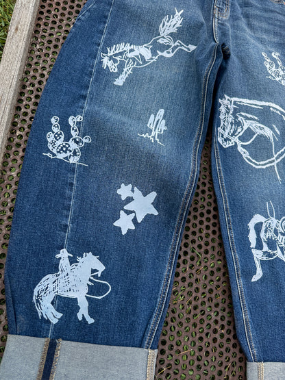 Cowboy Graffiti Barrel Jeans