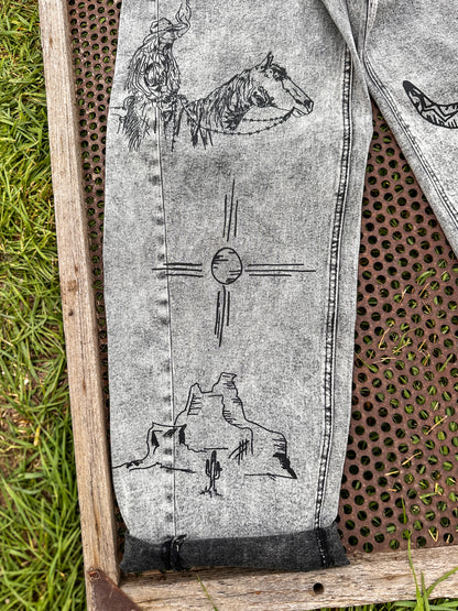 Indian Graffiti Barrel Jeans