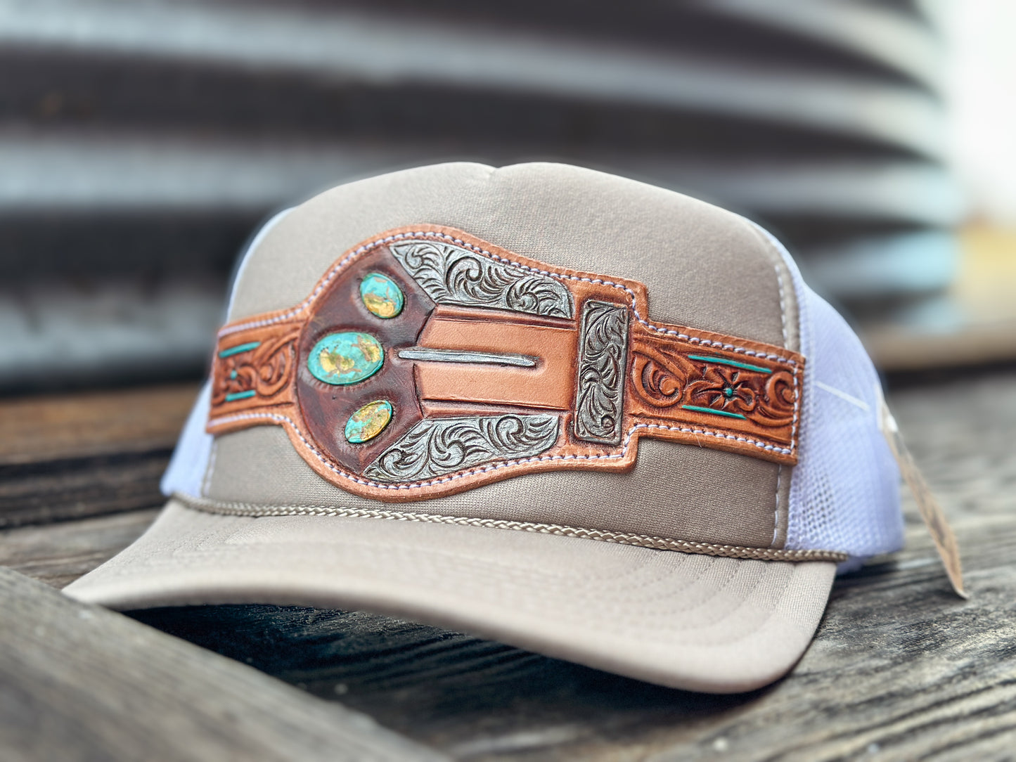 Turquoise Handtooled Buckle Cap