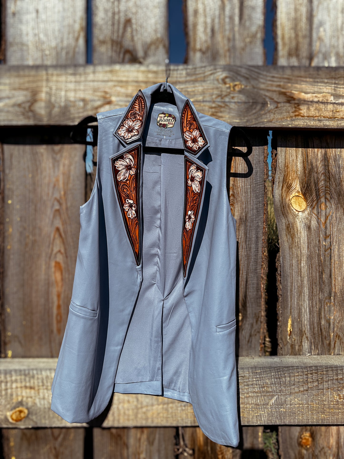 Spring Blue Hand Tooled Lapel Vest
