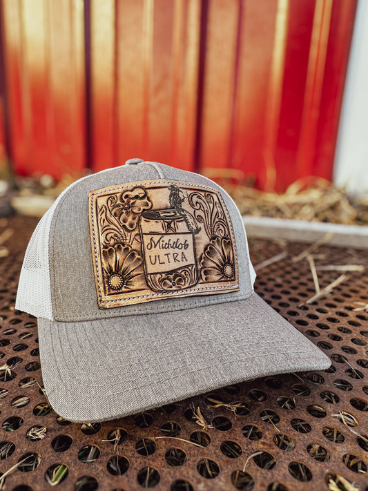 Michelob Cowgirl Tooled Leather Patch Cap