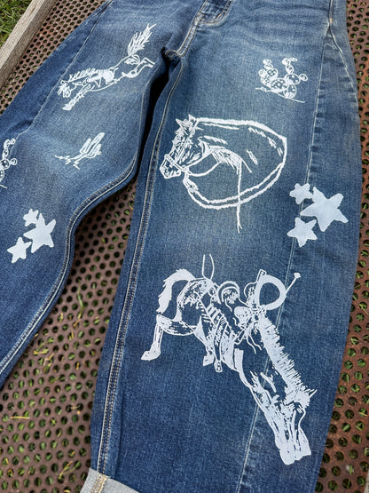 Cowboy Graffiti Barrel Jeans