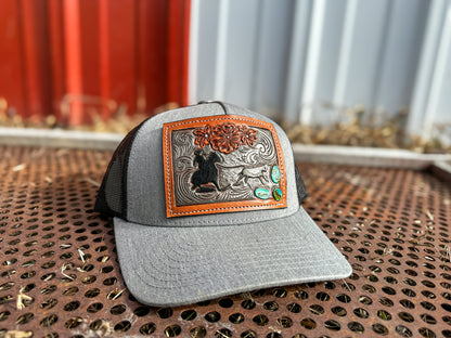 Breakaway Roper Tooled Leather Turquoise Patch Cap